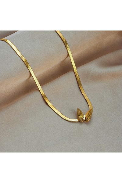 Eva Grace Martha necklace, gold, made of 18K gold-plated stainless steel, snake chain type, with butterfly pendant
