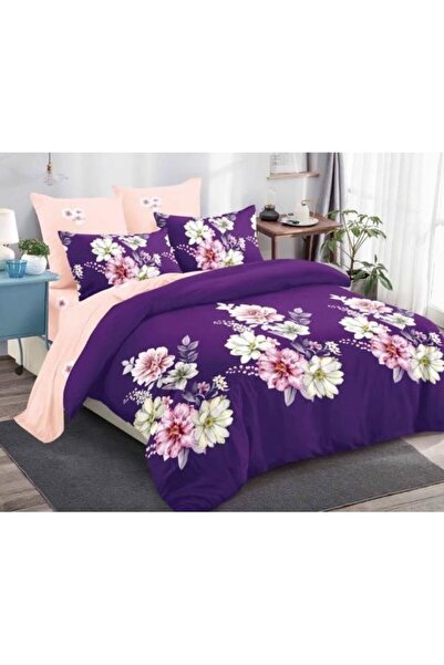 OEM Double Bed Linen, Spring, Finet, 6 Pieces, Floral Print, 180x200cm, Purple-Pink