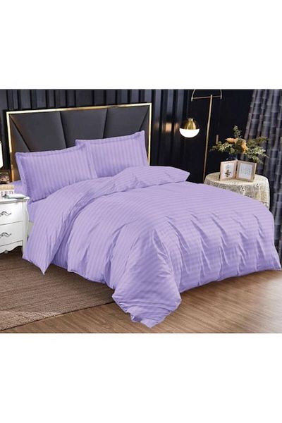 OEM Set lenjerie de pat dublu, cearșaf elastic, damasc, 4 piese, 1 persoană, uni, 140x200cm, lila
