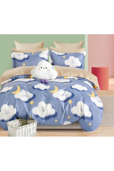 OEM Double Bed Sheet, 6 Pieces, 2 Persons, 180x200cm, Finet Satin, Cloud Print, Multicolor
