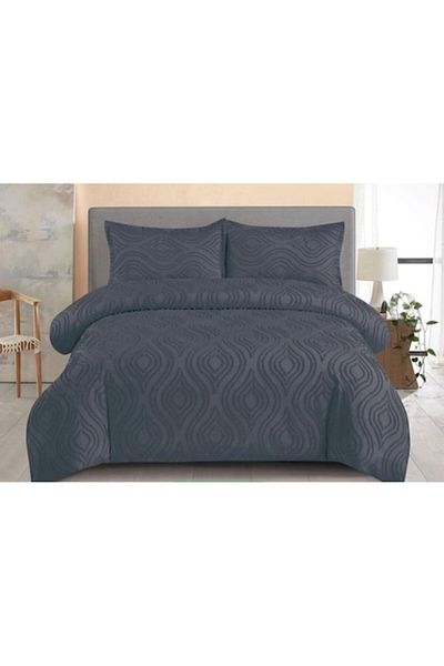 OEM Lenjerie de pat, Grofat M1, Uni, 4 piese, 2 persoane, 230x250cm, Gri