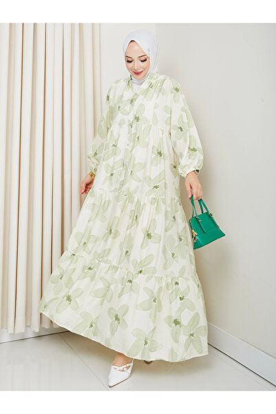 Moda Echer Large Flower Pattern Viscose Dress