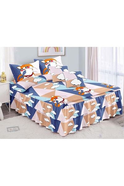 OEM Double bed linen, ruffled sheet, Spring, Cat print, 6-piece set, 2 people, Finet, 200x230cm
