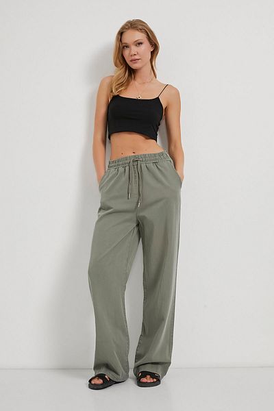 Arma Life Women's Elastic Waist Wide Leg Khaki Palazzo Trousers