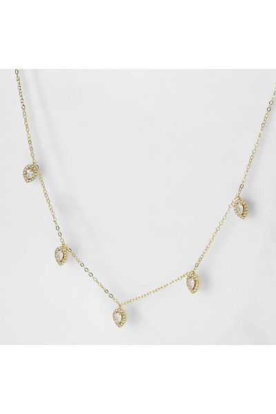 Eva Grace Irene necklace, gold, thin, decorated with zirconia, teardrop pattern