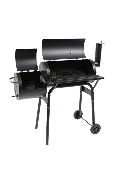 PROCART Charcoal BBQ grill, 2 compartments, grill and smoker, shelf, chimney, transport wheels, thermometer