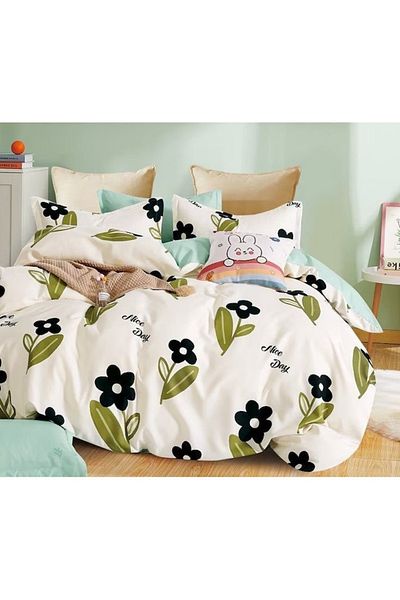 OEM Double Bedding Set, Talo, Finet, 6 Pieces, Black Floral Print, 230x245cm