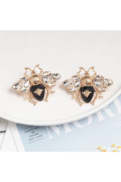 Eva Grace Bee earrings, gold, with zirconia, in the shape of a bee