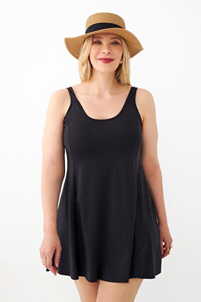 Akbeniz Women's Black Plus Size Plain Dress Swimsuit