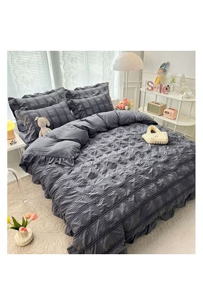 JOJO HOME Double Bedding Set, Jojo Home, Creped Cotton, 6 pieces, Grey, 230x250cm
