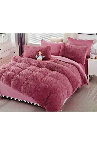 JOJO HOME Lenjerie de pat, Jojo Home, Fluffy, 2 persoane, 6 piese, Uni, 230x250cm, Plamaniu