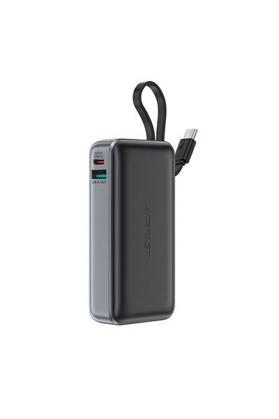 Acefast Powerbank 10000mAh PD30W z wbudowanym kablem USB-C - czarny
