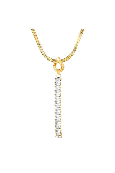 Eva Grace Κολιέ Hennie, χρυσό, από ανοξείδωτο ατσάλι επιχρυσωμένο με 18 καράτια, με μακρύ μενταγιόν από ζιργκόν