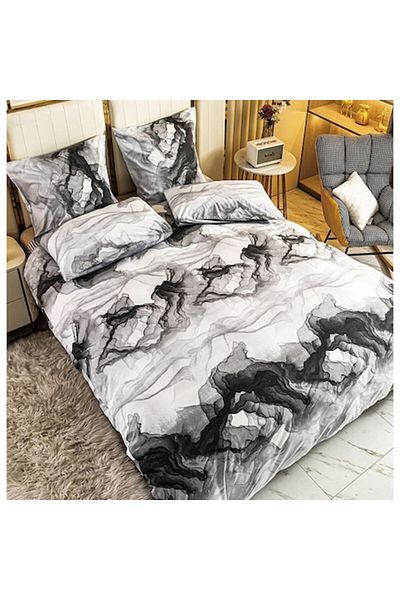 OEM Double Bed Linen Set, Two Sides, Marbled Pattern, 4 Pieces, 2 Persons, 180x200cm, Satin Cotton