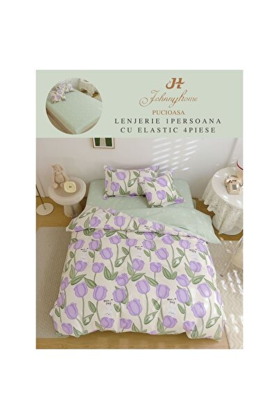 OEM Reversible bedding set, fitted sheet, Finet, 4 pieces, 140x200cm, Lilac tulips