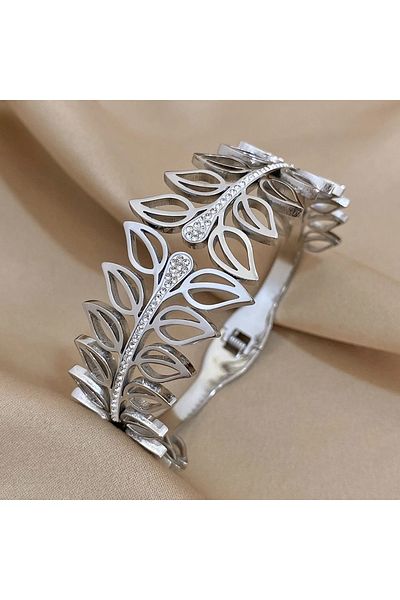 Eva Grace Amarilla bracelet, silver, with zirconia and leaf pattern, made of stainless steel