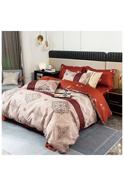 OEM Double Bed Linen, Reversible, 4 Pieces, 2 People, 180x200cm, Satin Cotton, Abstract Print, Multicolo