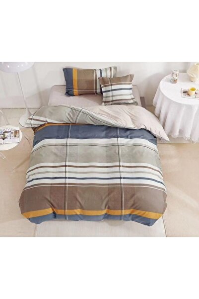 OEM Lenjerie de Pat, Reversibil, Cearșaf cu Elastic, Finet, 1 Persoană, 4 Piese, 140x200cm, Dungi, Mul