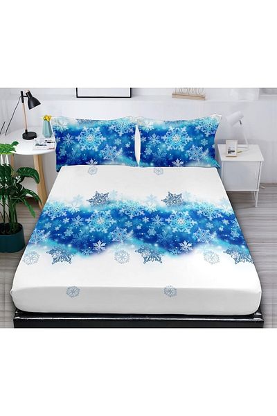 Pucioasa Set husa de pat cu elastic si 2 fete de perna, pentru pat dublu, 180 x 200 cm, Bumbac Finet, Model C