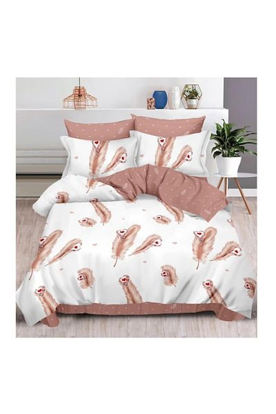 OEM Lenjerie de pat finet, 6 piese, 4 fete perna, Elegant Home, 2 Persoane, 240 x 250cm, M5, alb roz