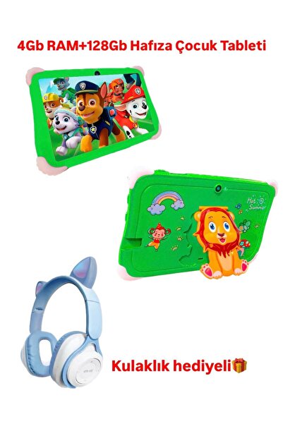 WASHA 7.0' HD Ekran KIDS TABLET 4 GB Ram+ 128 GB Hafıza Kulaklık Hediyeli Tablet Çocuk Tableti Set