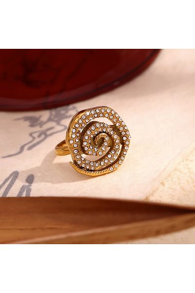 Eva Grace Lillia ring, gold, with zirconia, made of 18K gold-plated stainless steel, vortex pattern, adjustable