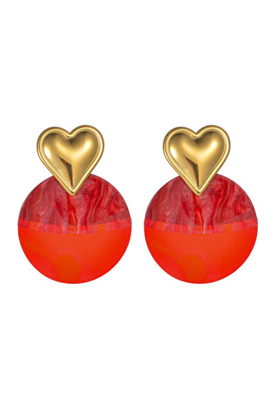 Eva Grace Blayne earrings, round, gold with red, stainless steel, with heart pattern