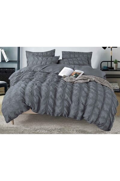 OEM Double Bed Linen Set, Sonia-Home, Finet, Creponated Model, 6 Pieces, 220x240cm, Dark Gray