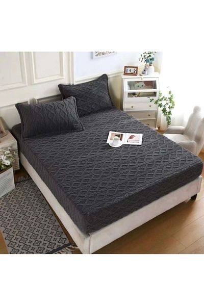 OEM Bed Cover and 2 Pillowcases, Cocolino, Tricot, Uni, 3 Pieces, Double Bed, 180x200cm, Dark Gray