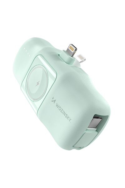 WOZINSKY Mini powerbank 5000mAh 15W iPhone Lightning i ładowarką do Apple Watch - zielony