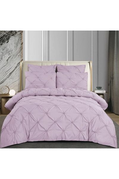 OEM Double Bedding Set with Embroidered Pleats, Finet, 6 Pieces, 180x200cm, Lilac