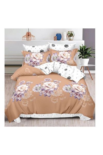 OEM Lenjerie de pat din finet, 6 piese, 4 fete perna, Elegant Home, 2 Persoane, 240 x 250cm, M7, bej