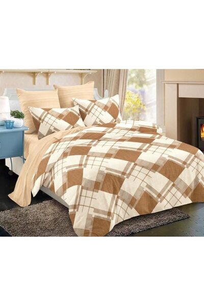 OEM Double bed linen, cotton, 6 pieces, 2 persons, beige shades, 230x250cm