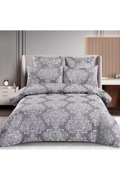 OEM Double Bed Set, Elegant Design, Silk Imitation, 6 Pieces, 2 Persons, 180x200cm, Gray White