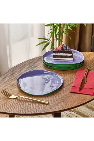 Evidea Kitchen İstanbul Dik Kenarlı 4'lü Pasta Seti – Mor / Yeşil - 21 cm