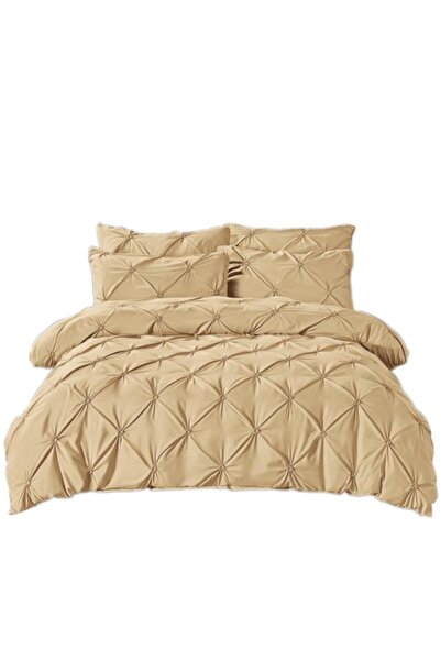 JOJO HOME Double bed linen set, Plain, pleated embroidery, 6 pieces, Finet, 230x250cm, coffee color