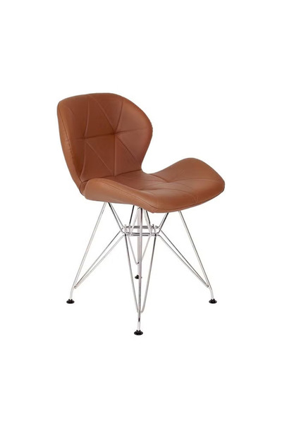 Taimi Pack Of 2-Brown Ergonomic PU Leather Upholstered Chair with Metal Legs for Modern Living Spaces