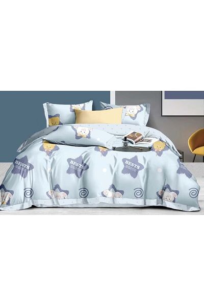 JOJO HOME Bed linen, Jojo Home, 4 pieces, 1 person, Stars print, 155x230cm, Light Blue Multico