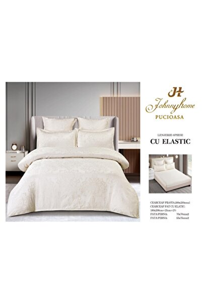 OEM Double bed linen set, elegant, imitation silk, 6 pieces, 180x200cm, cream white