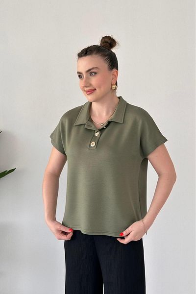 MaziButik Modal Polo Blouse Khaki