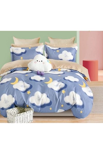 OEM Double Bed Sheet, 6 Pieces, 2 Persons, 180x200cm, Finet Satin, Cloud Print, Multicolor