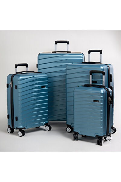 Travel Vision مجموعة حقائب سفر متينة من ABS مكونة من 4 قطع، باللون الأزرق