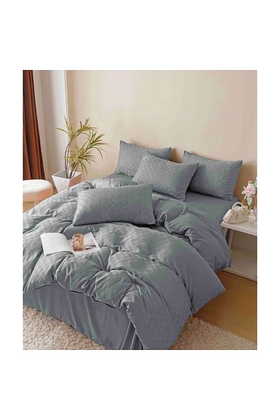 JOJO HOME Double Bed Linen, Jacquard, Jojo Home, Uni, 6 Pieces, 230X250cm, Light Grey