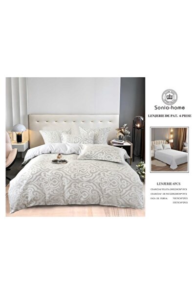 OEM Double Bed Linen, 6 Pieces, 2 Persons, 220x240 cm, Abstract Print, Gray