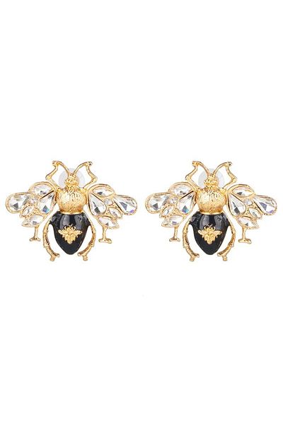 Eva Grace Bee earrings, gold, with zirconia, in the shape of a bee