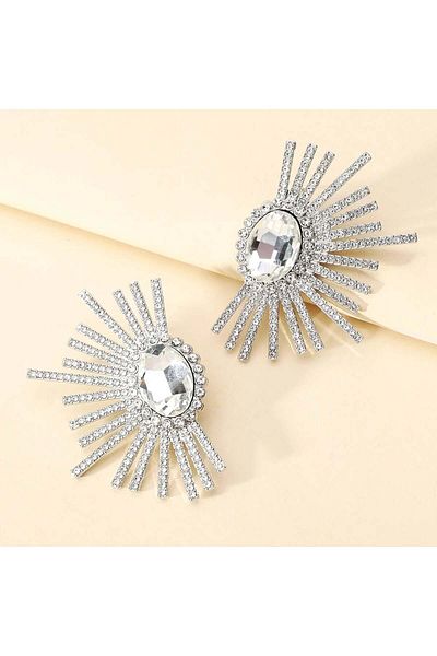 Eva Grace Aubrie earrings, silver, in the shape of rays, decorated with zirconium - Celebration Collection