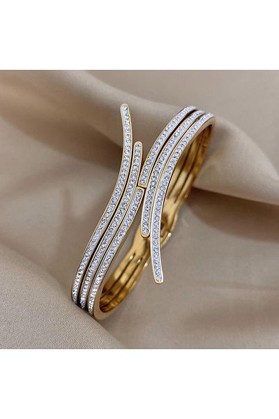 Eva Grace Shauna bracelet, gold, stainless steel, with zirconia and abstract pattern