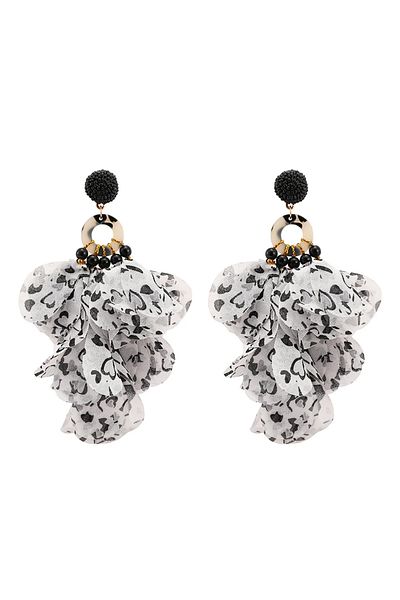 Eva Grace Ally earrings, black and white, long, petal-shaped - Floral Paradise Collection