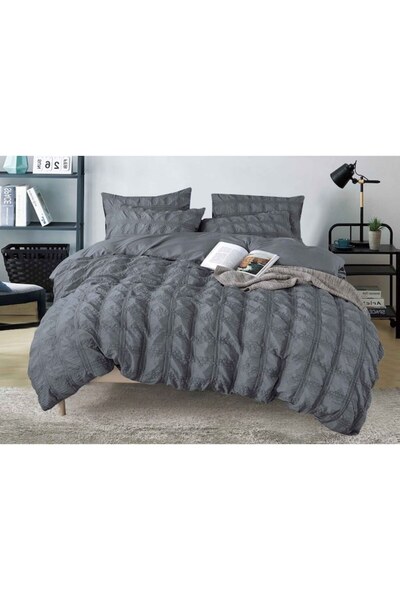 OEM Double Bed Linen Set, Sonia-Home, Finet, Creponated Model, 6 Pieces, 220x240cm, Dark Gray
