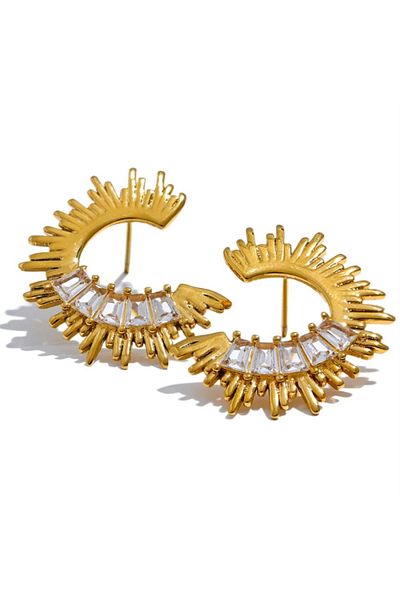 Eva Grace Lavinia earrings, gold, made of 18K gold-plated stainless steel, semicircle pattern with rays